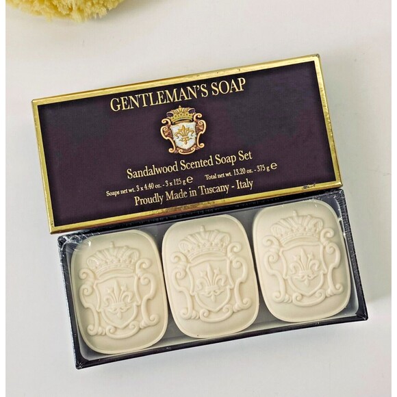 Saponificio Artigianale Fiorentino GENTLEMAN'S Sandalwood Scented Soap Bar Set 3 - Picture 1 of 6